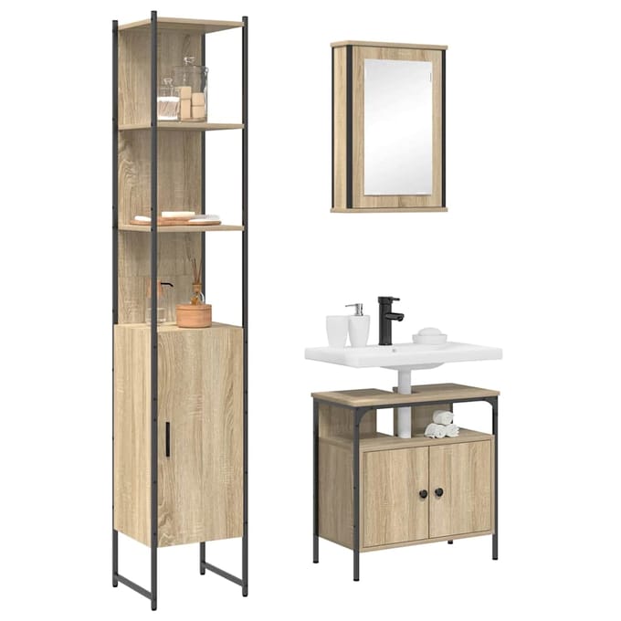 vidaXL - Badkamermeubel - Set - 3 - st - Sonoma - Eik - 33 - x - 33 - x - 185,5 - cm