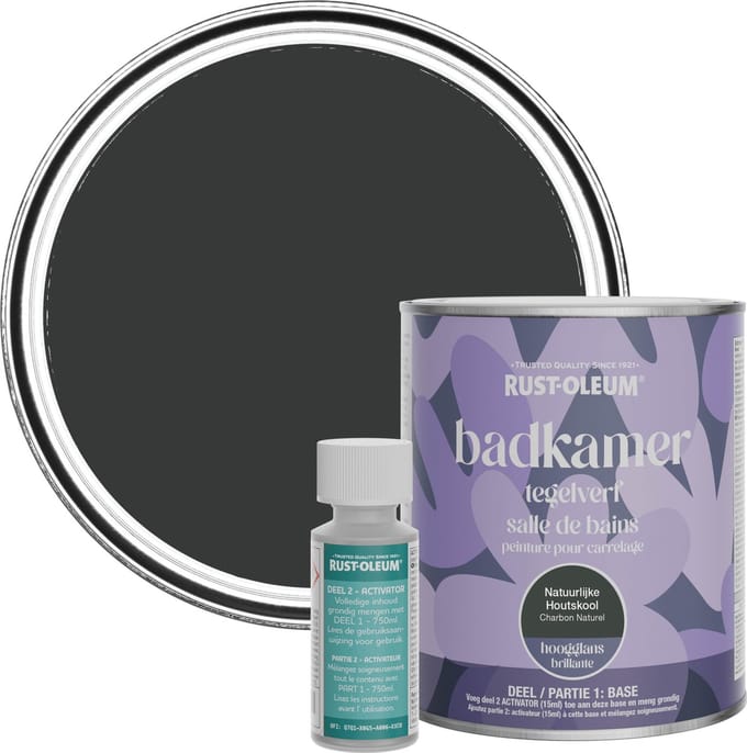 Rust-Oleum Zwart Badkamer Tegelverf Hoogglans - Natuurlijke Houtskool 750ml