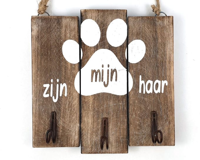 Houten - Tekstbord - Vierkant - Zijn - Mijn - Haar - Hond