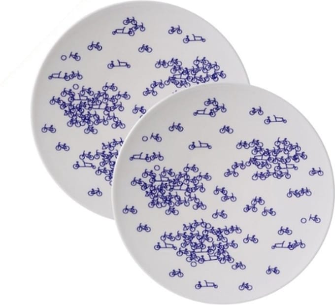 Heinen Delfts Blauw - Gebaksbord De Blauwe Fiets 2 st.