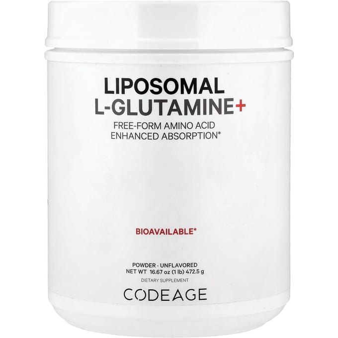 Codeage, poudre de l-glutamine liposomale+, acide aminé libre, absorption améliorée, sans goût, 5 000 mg, 472,5 g (1 livre)