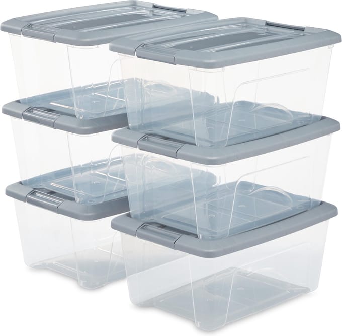 IRIS New Topbox Opbergbox - 15L - Kunststof - Transparant/Zilvergrijs - Set van 6