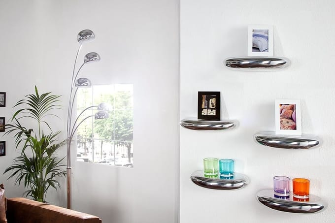 Modern design wandplank TEAR 40cm zilver aluminium - 20405