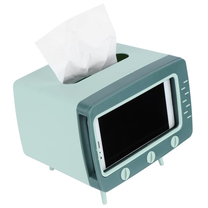 Retro Tissuebox Dispenser Desktop Papieropslag Houder TV Vorm met Mobiele Telefoon Houder gray