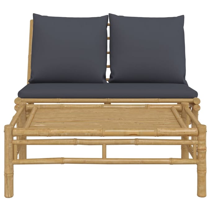vidaXL - 2-delige - Loungeset - met - kussens - bamboe - donkergrijs