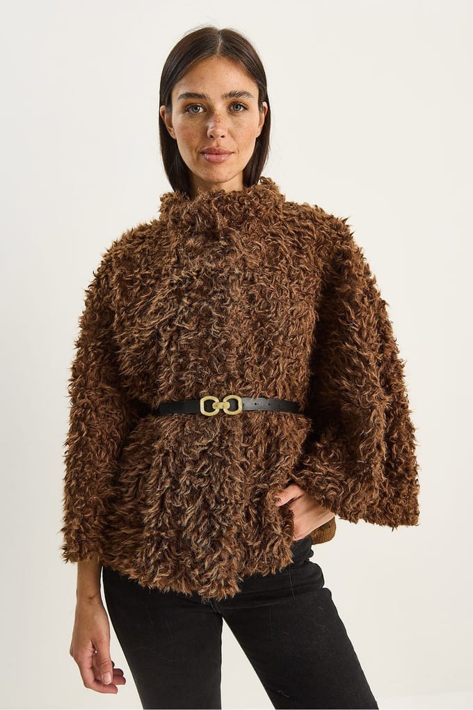 Oversized Pluche Jas met Kraag