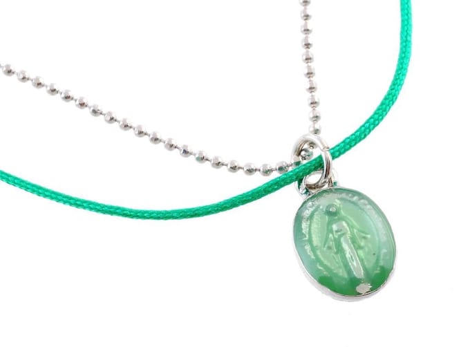 Behave Korte ketting hanger 2 rijen met licht groene maria hanger