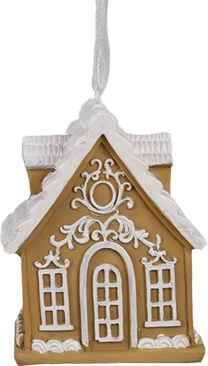 Clayre & Eef Kersthanger Gingerbread house 6x4x7 cm Bruin Polyresin