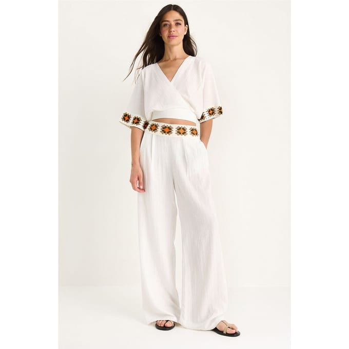 Getextureerde V-hals Cropped Twee-delige Set