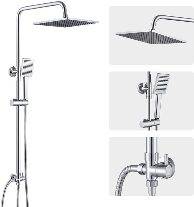 DERW Max - Douche Set- Regendouche en Handdouche - Verstelbare Hoogte 74-109cm-Ø 8.5 cm - Vierkant Design - Chroom