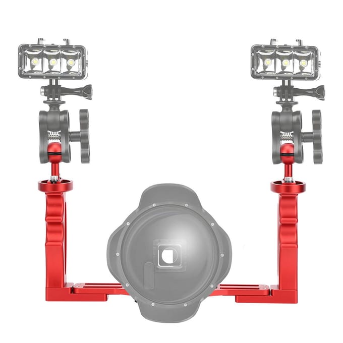 Support double poignée en métal pour lampe de poche de plongée et caméra de sport sous-marine red