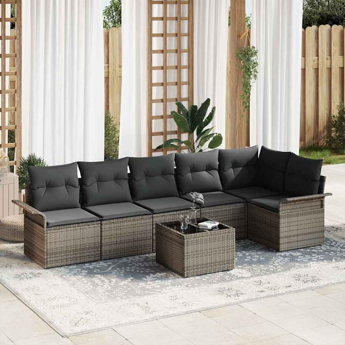 vidaXL - Tuinbank - Set - 7 - st - Grijs - poly - rattan