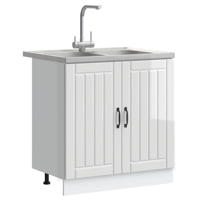 vidaXL - Waskompkast - Lucca - 2 - st - Hoogglans - wit - Bewerkt - hout