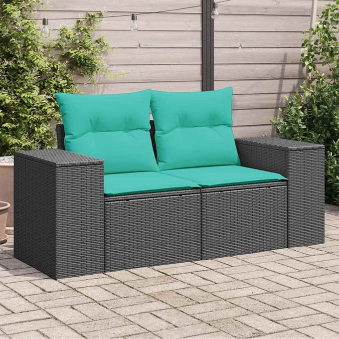 vidaXL - Tuinbank - 2-zits - met - kussens - poly - rattan - zwart