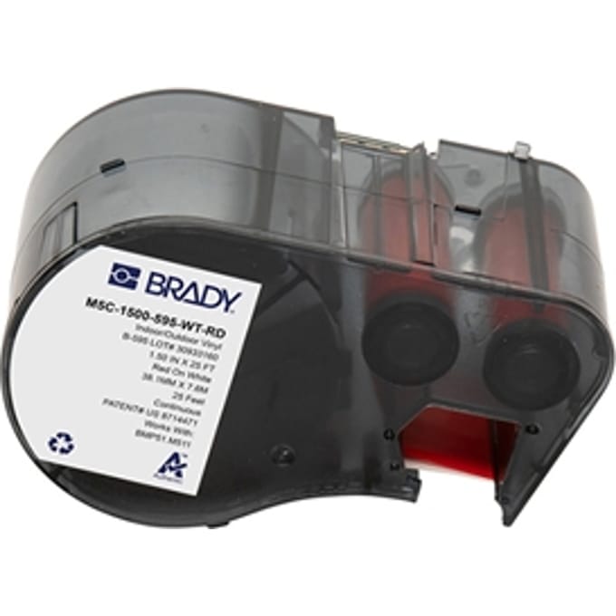 Brady M5C-1500-595-WT-RD tape vinyl rood op wit | 38,1 mm x 7,62 m (origineel)