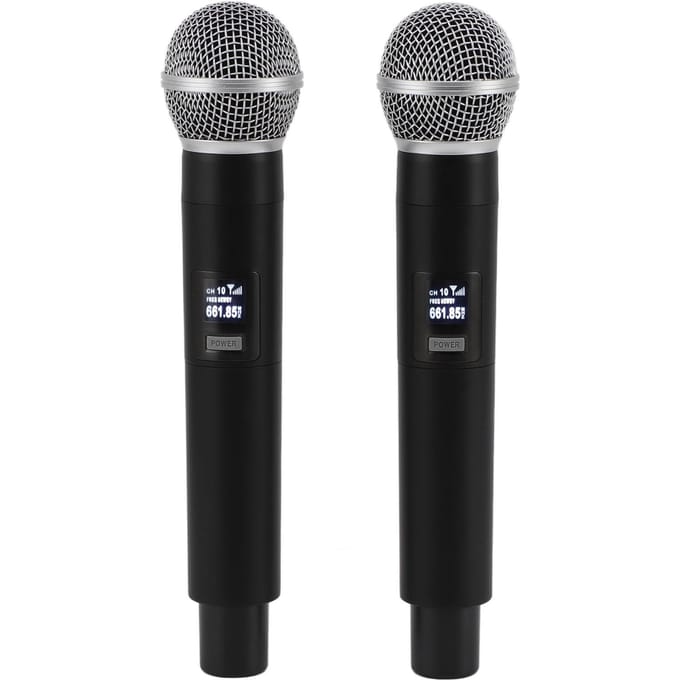 Lot de 2 microphones VHF sans fil professionnels antibruit rechargeables par USB