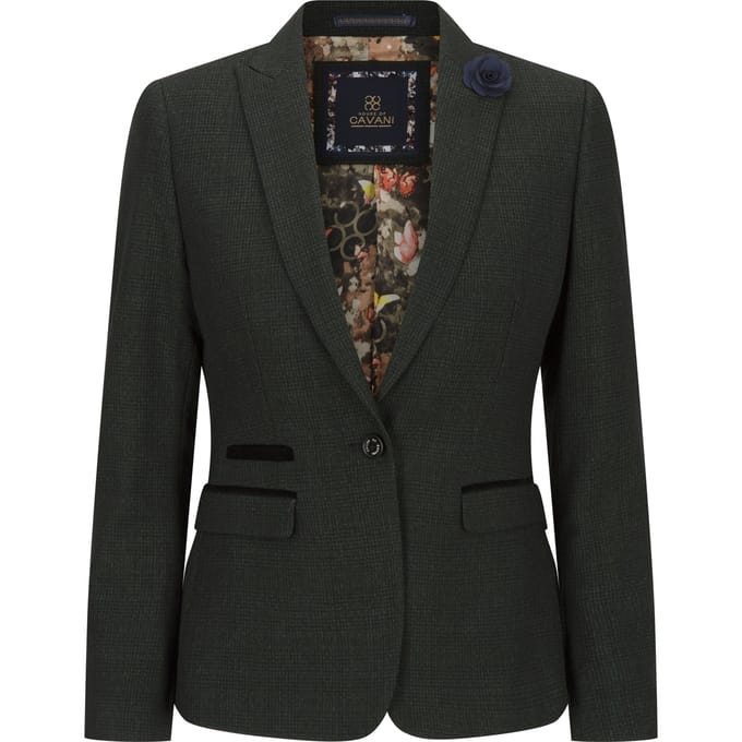 Dames Tweed Groen Geruit Blazer Wollen Klassieke Jas