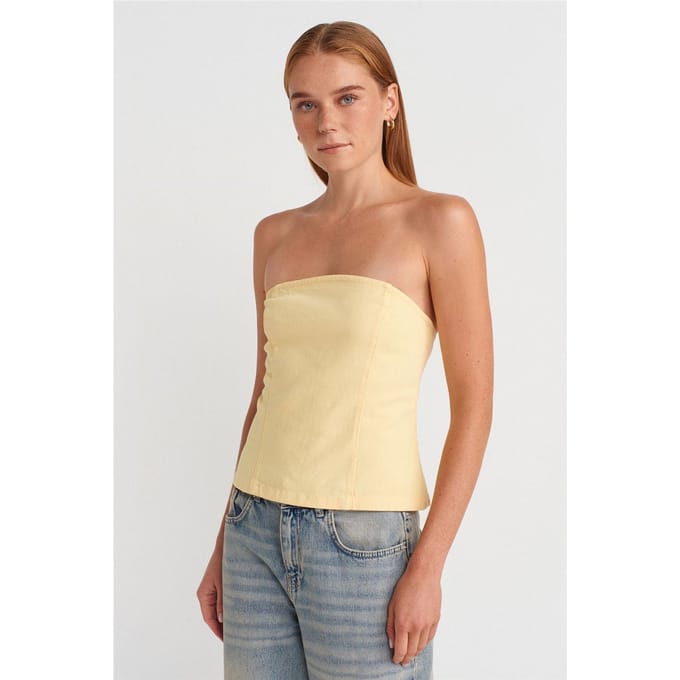 Strapless Getailleerde Peplum Blouse