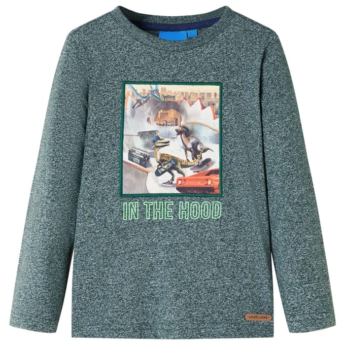 vidaXL - Kindershirt - met - lange - mouwen - 104 - gemêleerd - donkergroen