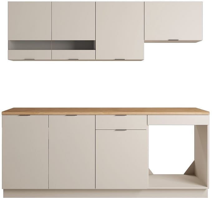 Vente-unique Complete keuken - Met werkblad 200 cm - Beige en naturel - CARMEO