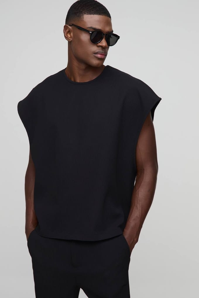 Oversized Boxy Gepleegde Tanktop met Cap Sleeve | Black | Size Medium