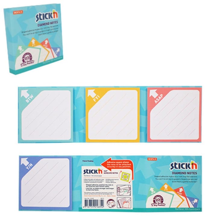 Stick'n Sticky Notes - Diamant Notes - Met kenmerk - 100 Memoblaadjes