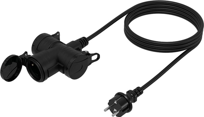 Verlengblok 3V + RA + klep 5 meter 3x1.5mm² neopreen IP44