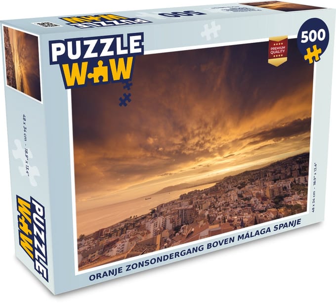 Puzzel Oranje zonsondergang boven Málaga Spanje - Legpuzzel - Puzzel 500 stukjes