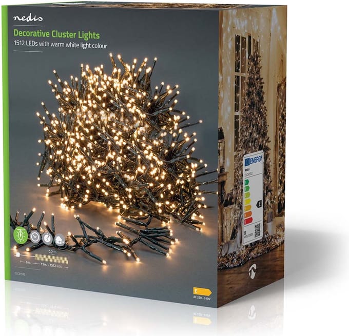Nedis Kerstverlichting - Cluster - 1512 LED's - Warm Wit - 11.00 m - Licht effecten: 7 - Binnen & Buiten - Netvoeding