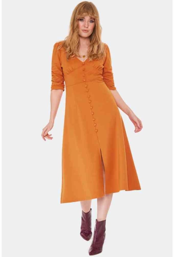 Voodoo Vixen - Button Front Midi Lange jurk - S - Oranje