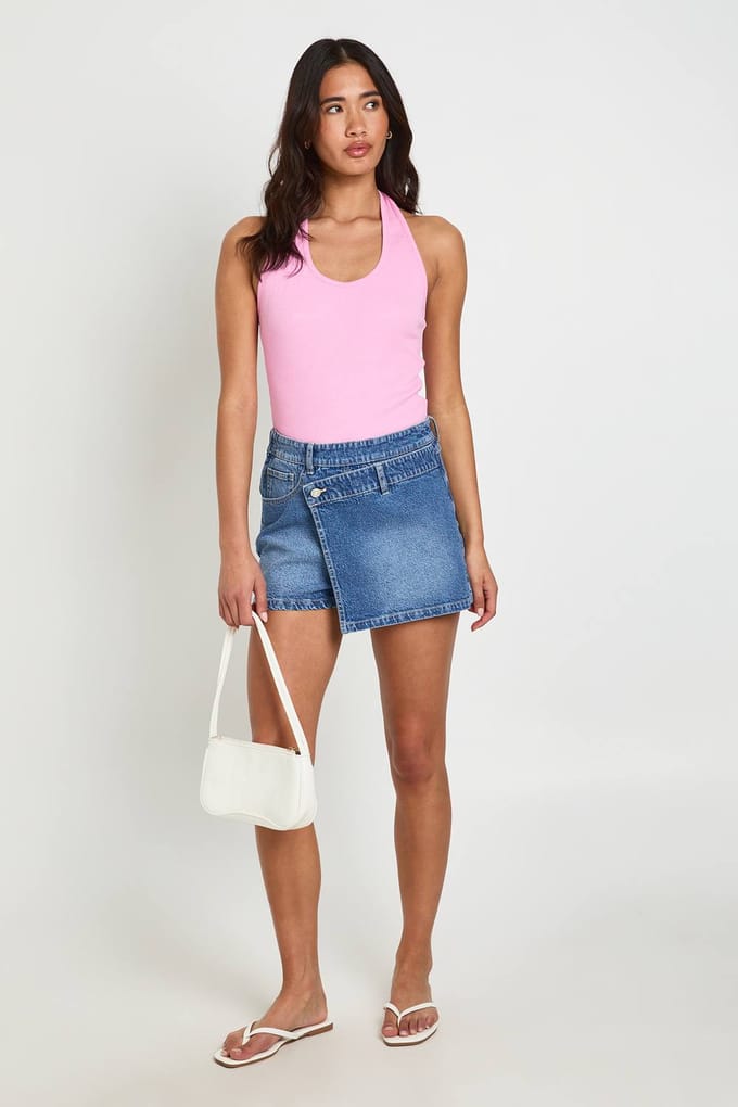 boohoo Dames Denim Skort | Medium Gebleekt | Maat: 36