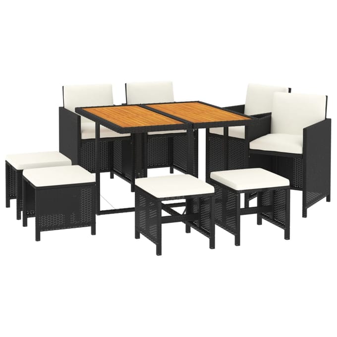 vidaXL - 9-delige - Tuinset - met - kussens - poly - rattan - zwart