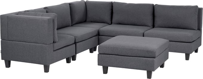UNSTAD - 5-zitsbank met ottomaan - Donkergrijs - Rechts - Polyester