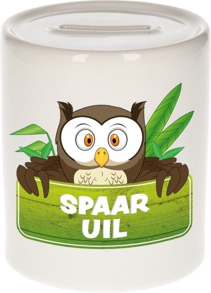 Kinder spaarpot met spaar uil opdruk - keramiek - uilen spaarpotten