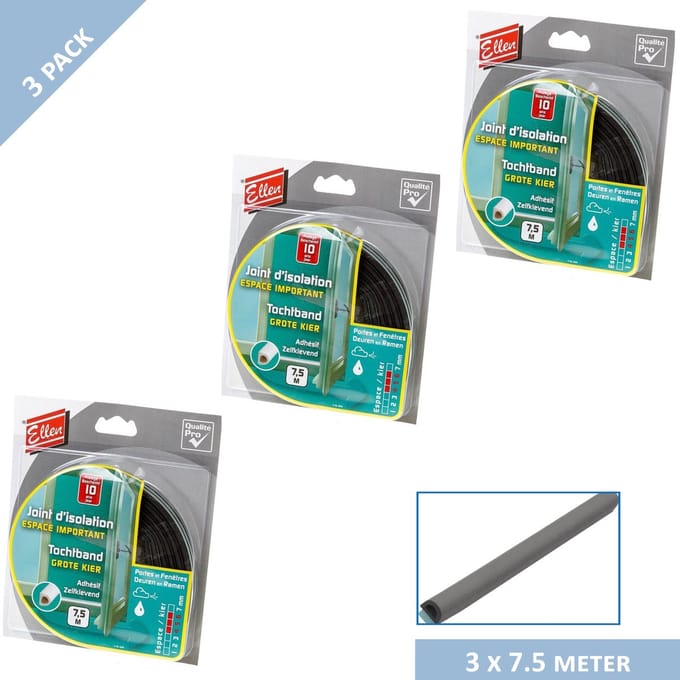 Ellen tochtband - D-profiel - 8 x 6 mm - 22.5 mtr - Zwart