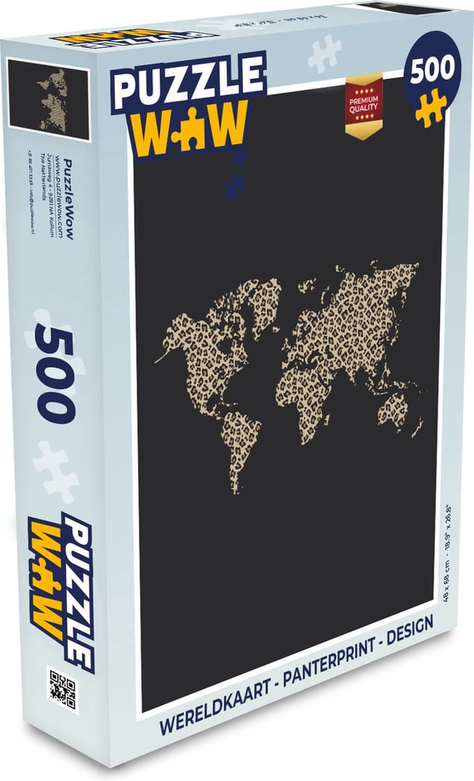 Puzzel Wereldkaart - Panterprint - Design - Legpuzzel - Puzzel 500 stukjes