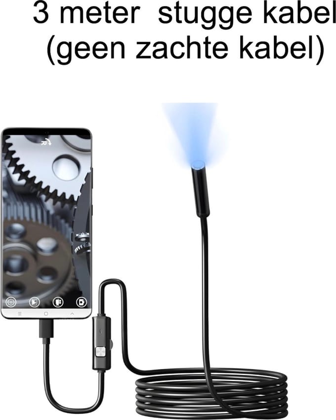 Medj - Endoscoop Camera - Inspectiecamera - Telefoon - Lengte 3 Meter-harde stugge kabel-