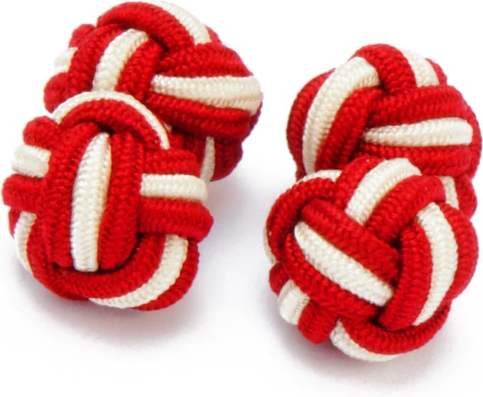 Manchetknopen - Zijden Knoop met Rood en Beige