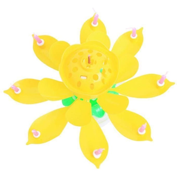 Bougie Musicale - Lotus Light - Jaune - Rotative - 8 Petales - Décoration d'Anniversaire
