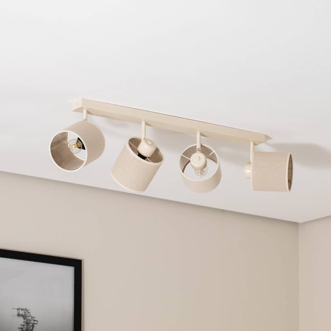 Argon Plafondlamp Suerte, crèmewit, linnen textiel, 4-lamps