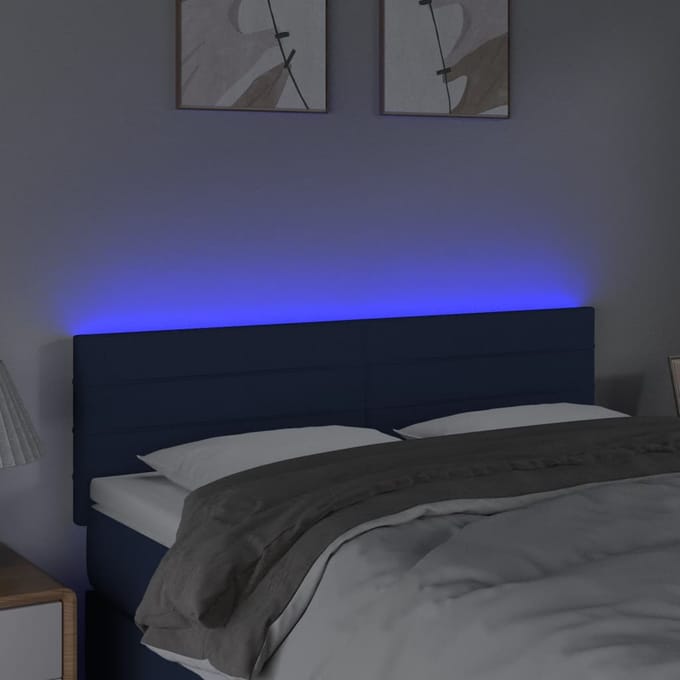 vidaXL - Hoofdbord - LED - 144x5x78/88 - cm - stof - blauw