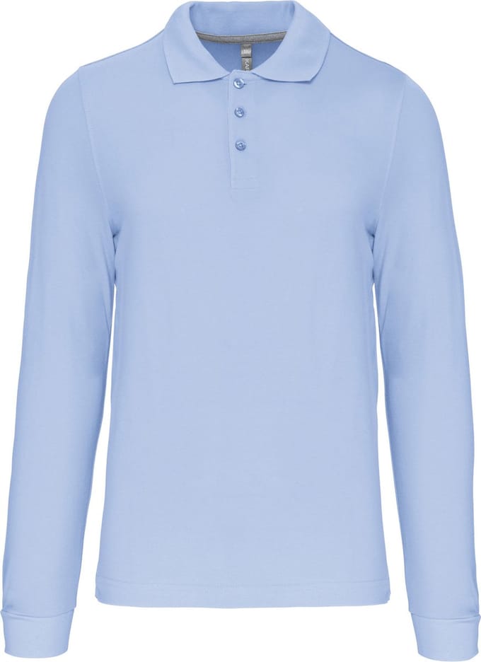 Herenpoloshirt met knopen en lange mouwen Sky Blue - S