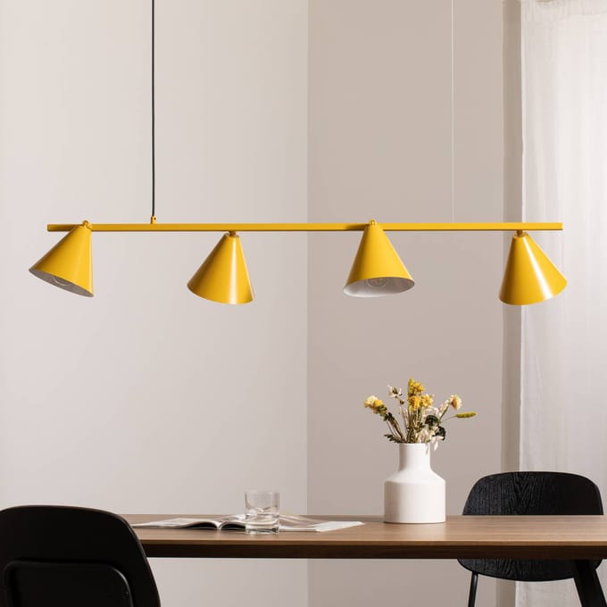 ALDEX Hanglamp Form 4, geel, metaal, 4-lamps, kegelvormig, E27