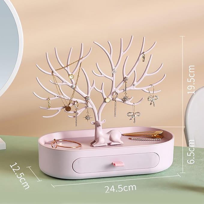 Sieradenboom Standaard Grote Capaciteit Decoratieve Boom Toren Sieraden Organizer met Basis Lade voor white