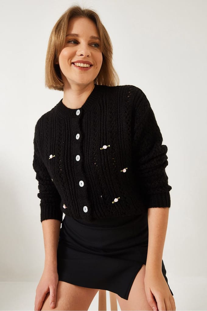 Getextureerde Brei Cardi met Knopsluiting