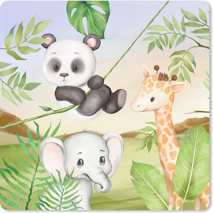 Muismat 20x20 cm - Mousepad Jungle - Bladeren - Dieren - Groen - Muismatten