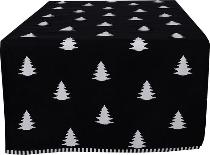 Clayre & Eef Tafelloper Kerst 50x140 cm Zwart Wit Katoen Kerstbomen