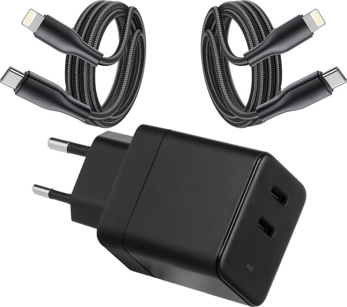 Dual Power Adapter USB C - Geschikt voor iPhone - Oplader Kabel met 2 Meter Lange USB C Kabels - Snellader