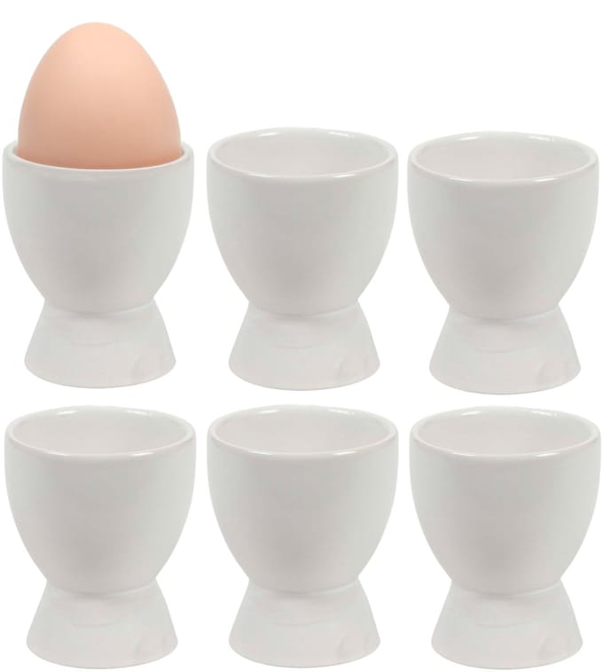 Bellatio Design Eierdopjes Bright White - set van 6x - wit - keramiek - 8x6 cm - voor ontbijt/brunch/pasen