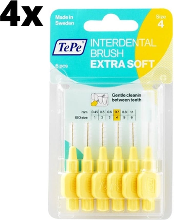 TePe Extra Soft Lichtgeel 0,7mm - 4 x 6 stuks - Voordeelverpakking